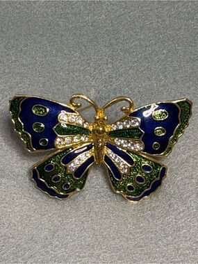 Green/Blue and rhinestones Butterfly Brooch